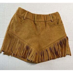 Crazy Train Faux Suede Fringe Shorts XL Western Boho Festival Mustard Cowboy